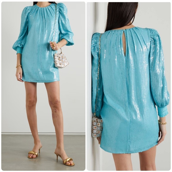 Alice + Olivia Dresses & Skirts - New Alice + Olivia Pauletta Sequined Tulle Mini Dress in Light Blue 🩵 🪩 XS